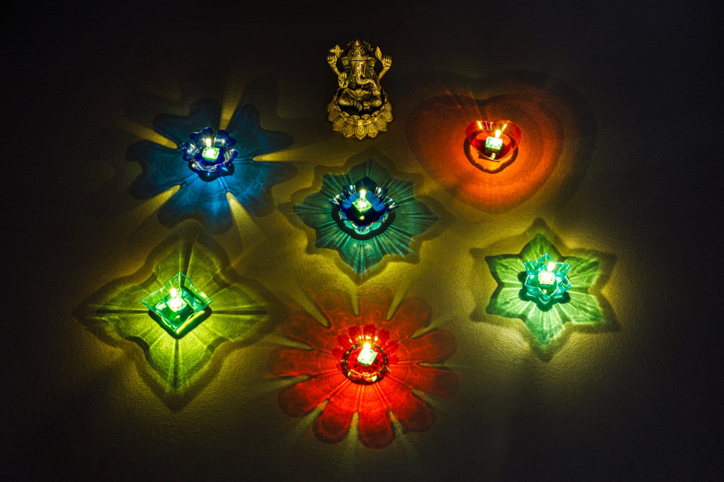 3D Reusable Reflective Shadow Colourful Diya (Pack of 6)