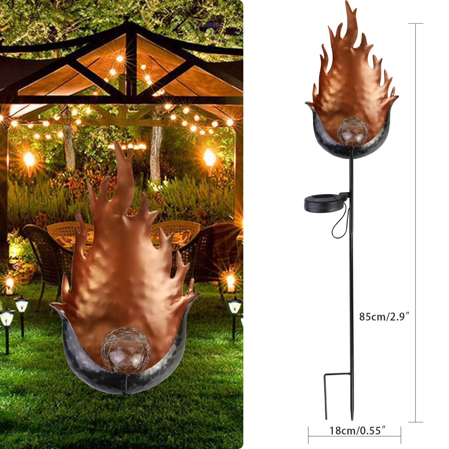 LED Solar Flame Metal Decorative Light