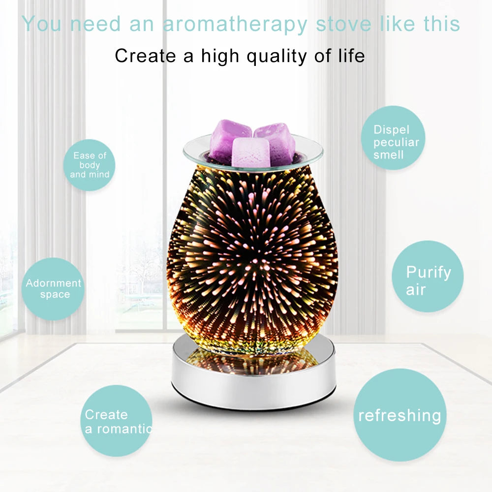 3D Fireworks Effect Touch Aromatherapy Machine Electric Wax Melter Smokeless Aroma Lamp Essential Oil Burner Aroma Accessories